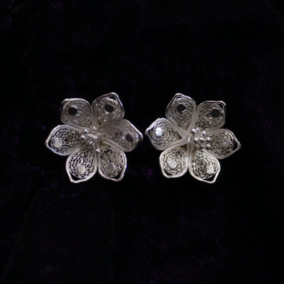 Floral Silver Filigree Earring Stud