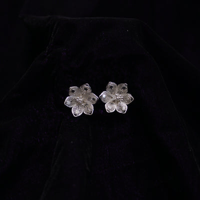 Floral Silver Filigree Earring Stud