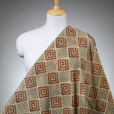 Beige - Kalamkari Block Printed Cotton Fabric