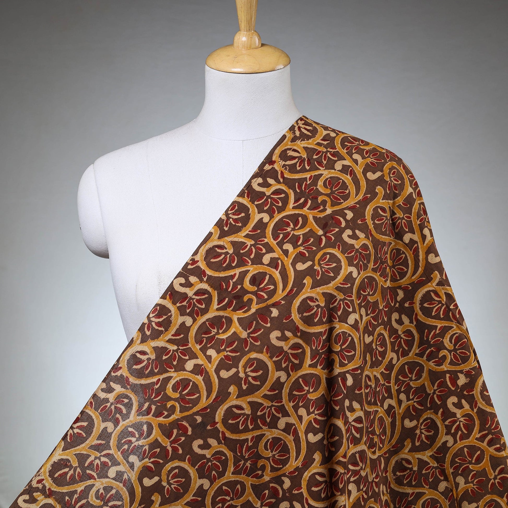 Brown - Kalamkari Block Printed Cotton Fabric
