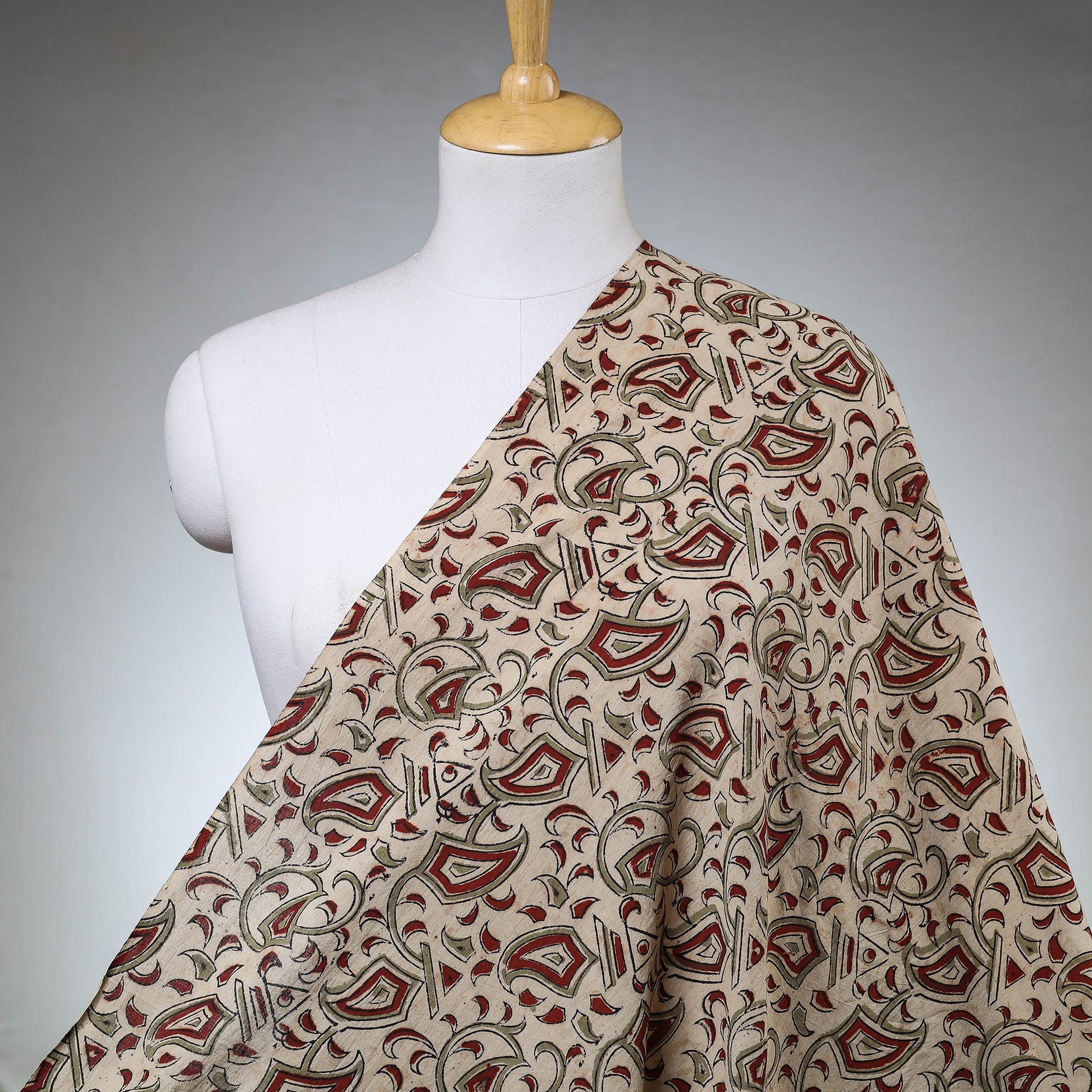 Beige - Kalamkari Block Printed Cotton Fabric