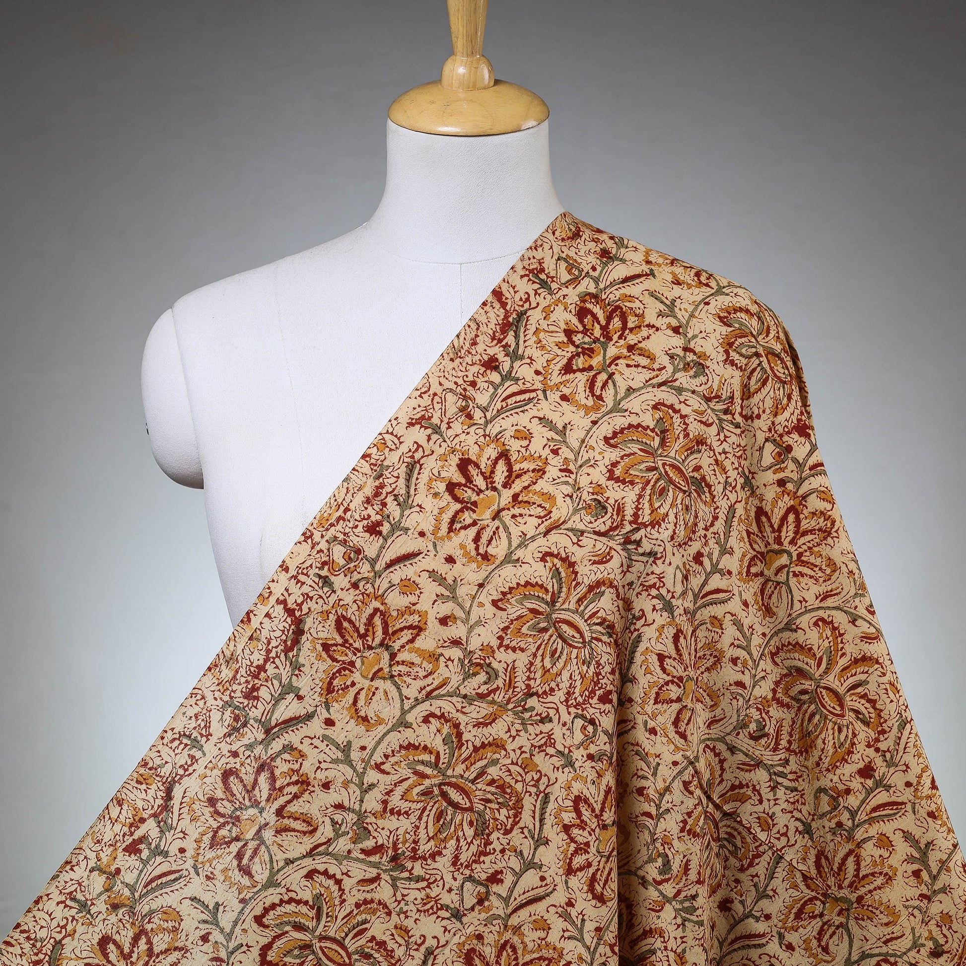 Beige - Kalamkari Block Printed Cotton Fabric