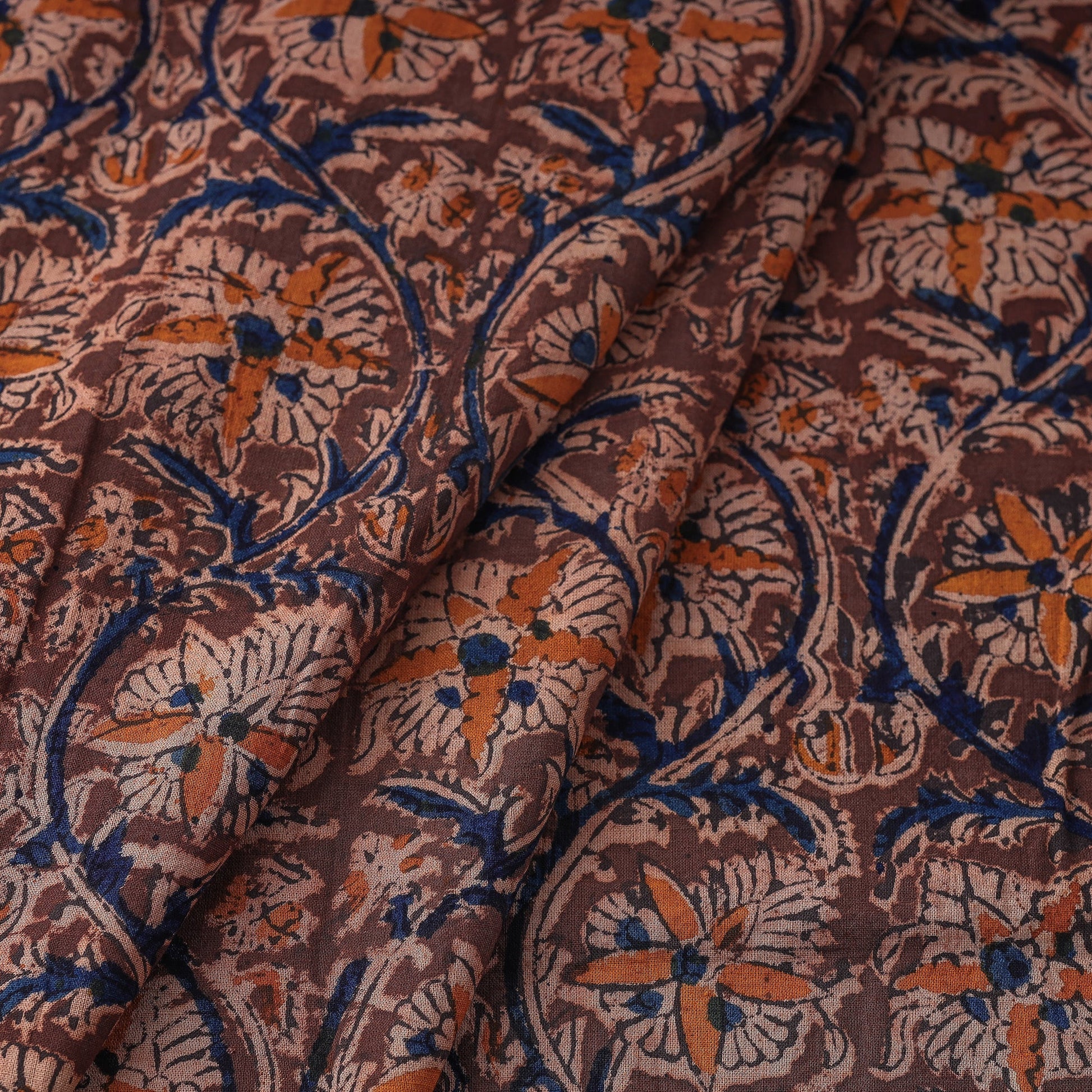 Brown - Kalamkari Block Printing Natural Dyed Cotton Fabric