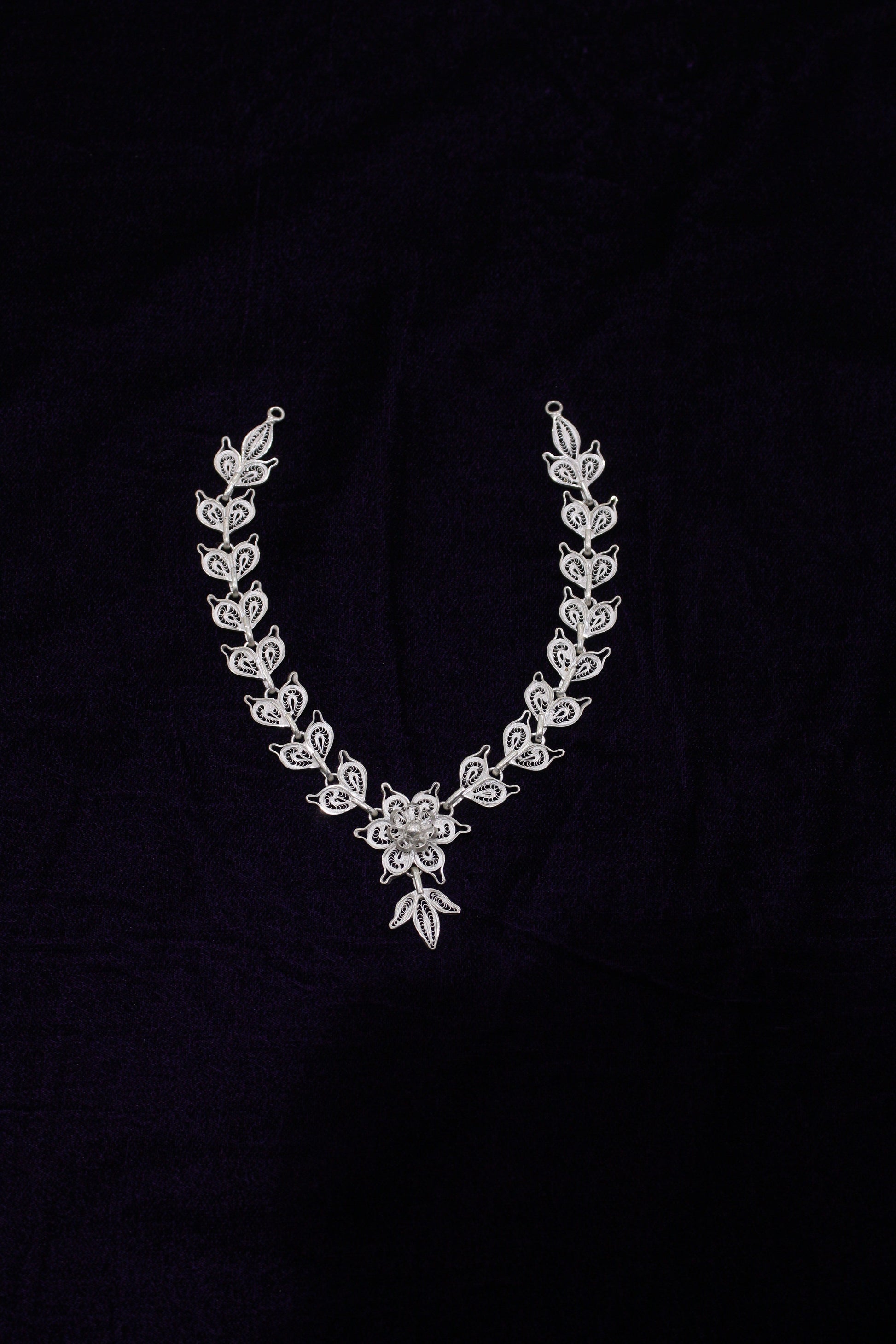 Designer Silver Filigree Necklace With Earring Set