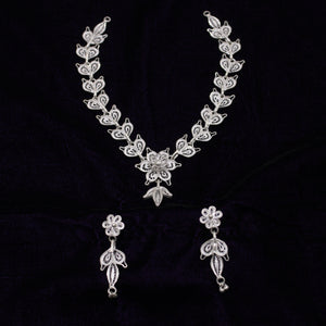 Designer Silver Filigree Necklace With Earring Set