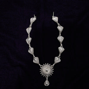 Bouquet Stud Silver Filigree Necklace With Earrings Set