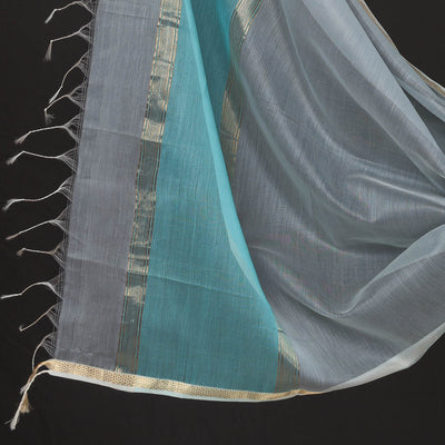 Blue - 2pc Handloom Silk Cotton Zari Work Suit Material Set
