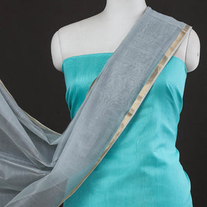 Blue - 2pc Handloom Silk Cotton Zari Work Suit Material Set