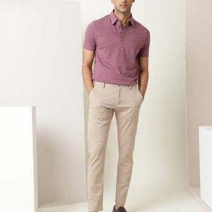 Rare Rabbit Men's Trent Dark Pink Cotton Fabric Collared Neck Half Sleeves Textured Polo T-Shirt