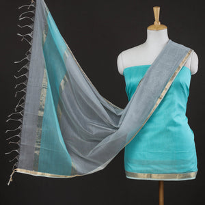Blue - 2pc Handloom Silk Cotton Zari Work Suit Material Set