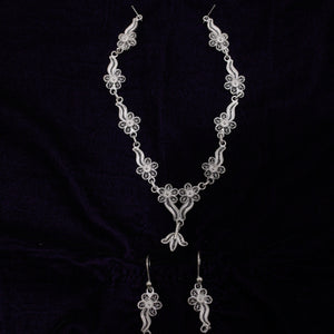 Silver Filigree Necklace With Earrings Set