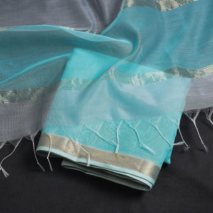 Blue - 2pc Handloom Silk Cotton Zari Work Suit Material Set