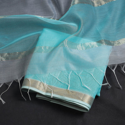 Blue - 2pc Handloom Silk Cotton Zari Work Suit Material Set