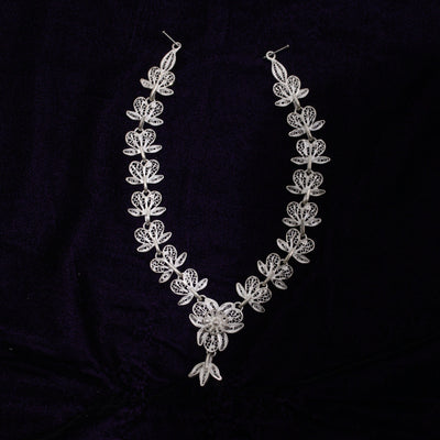 Pure Silver Filigree Necklace With Earrings Set