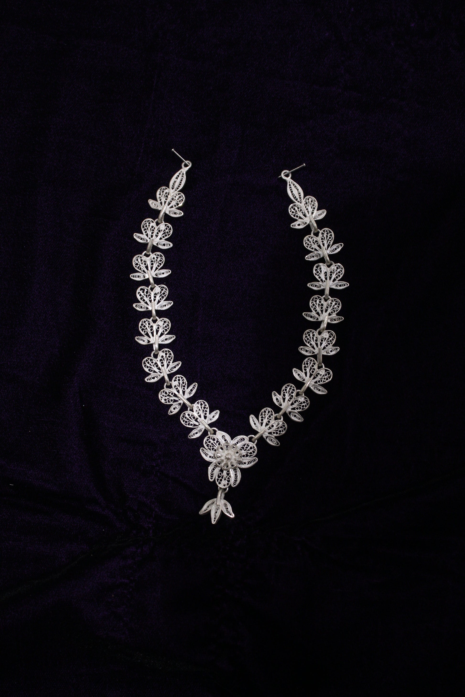 Pure Silver Filigree Necklace With Earrings Set