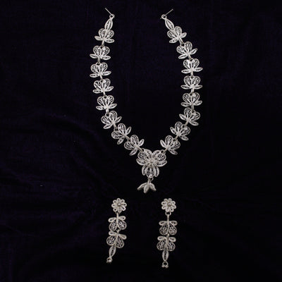 Pure Silver Filigree Necklace With Earrings Set