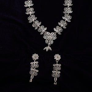 Pure Silver Filigree Necklace With Earrings Set