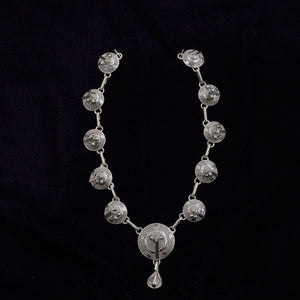 Conical Shape Silver Filigree Necklace With Earring Set