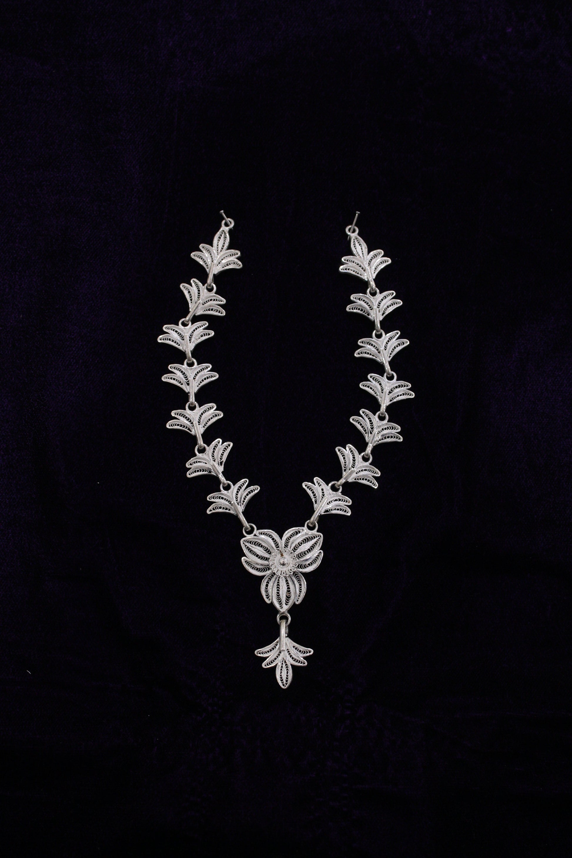 Pure Silver Filigree Necklace With Earring Set