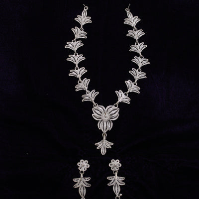 Pure Silver Filigree Necklace With Earring Set