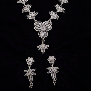 Pure Silver Filigree Necklace With Earring Set