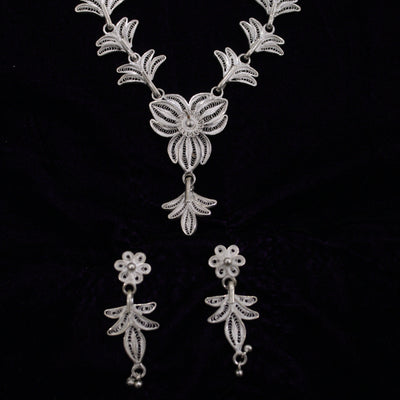 Pure Silver Filigree Necklace With Earring Set