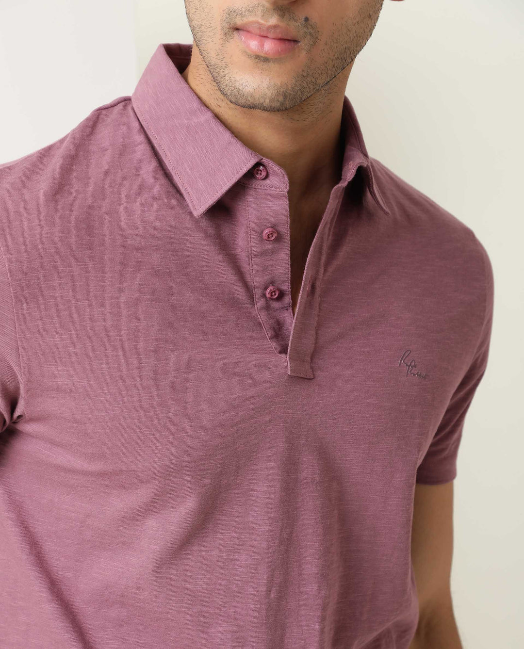 Rare Rabbit Men's Trent Dark Pink Cotton Fabric Collared Neck Half Sleeves Textured Polo T-Shirt