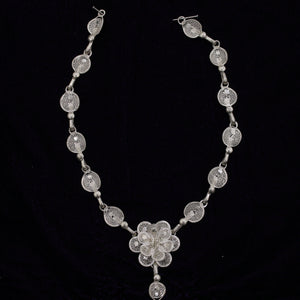 Floral Silver Filigree Necklace With Earring Set