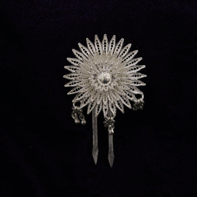 Lotus Design Silver Filigree Hair Pin