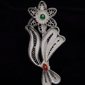 Flower Designer Silver Filigree Saree Pin