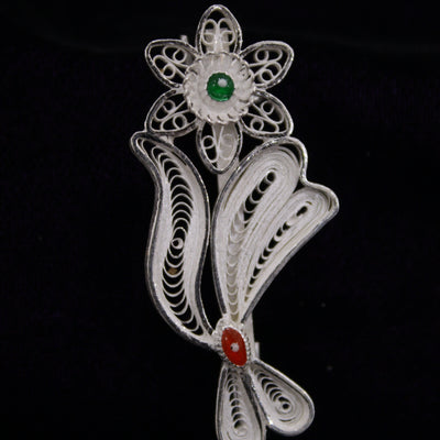 Flower Designer Silver Filigree Saree Pin