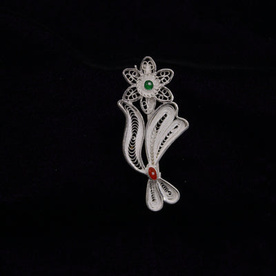 Flower Designer Silver Filigree Saree Pin