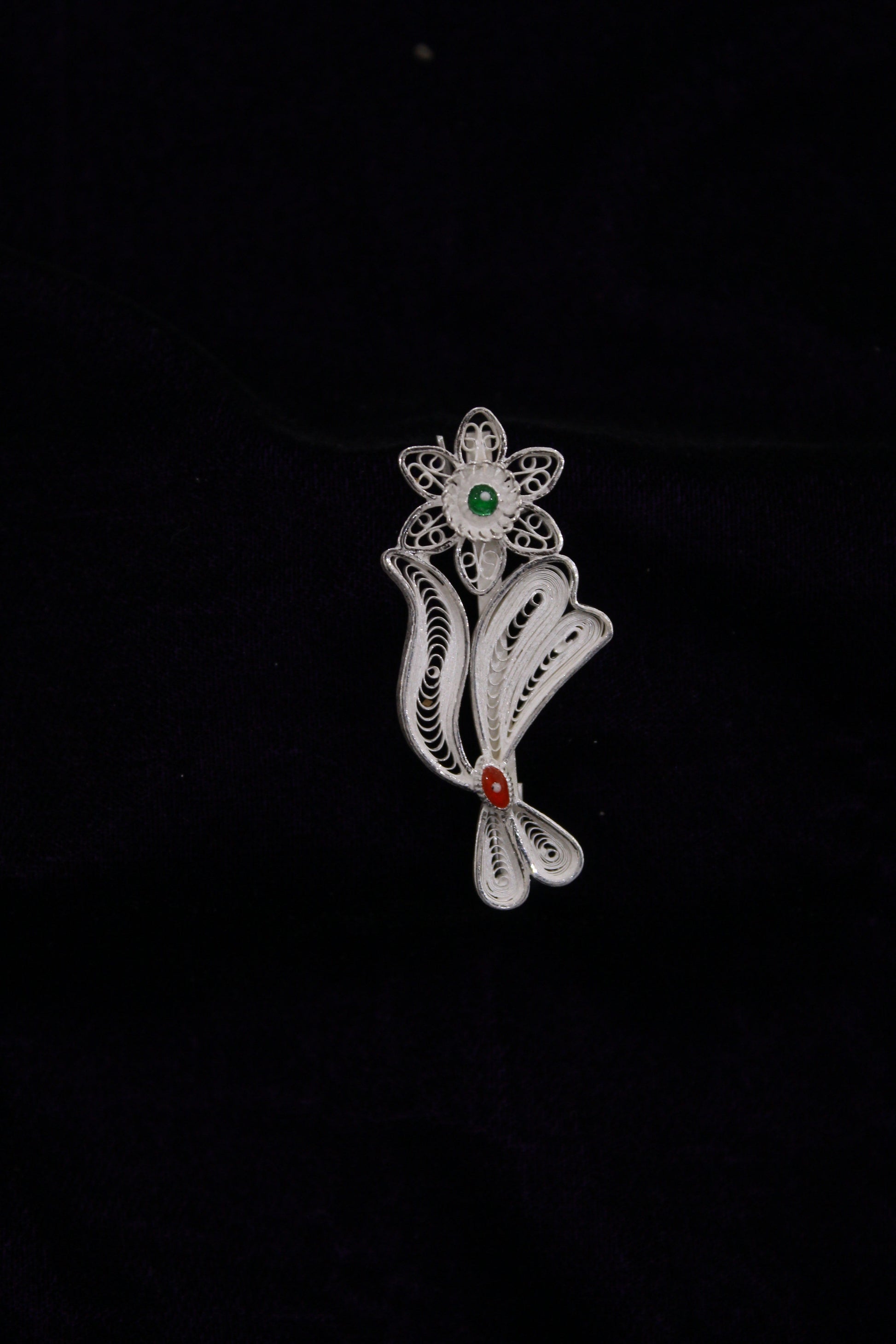 Flower Designer Silver Filigree Saree Pin