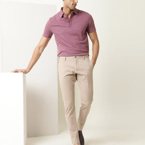 Rare Rabbit Men's Trent Dark Pink Cotton Fabric Collared Neck Half Sleeves Textured Polo T-Shirt