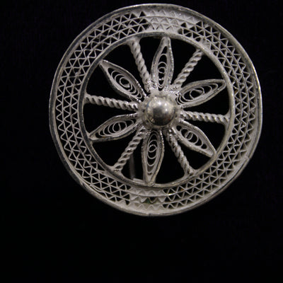 Konark Chakra Designer Silver Filigree Saree Pin