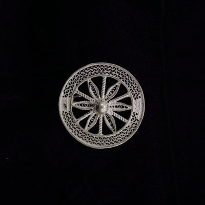 Konark Chakra Designer Silver Filigree Saree Pin