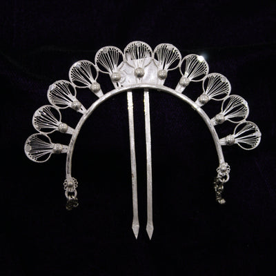 Designer Silver Filigree Hair Pin