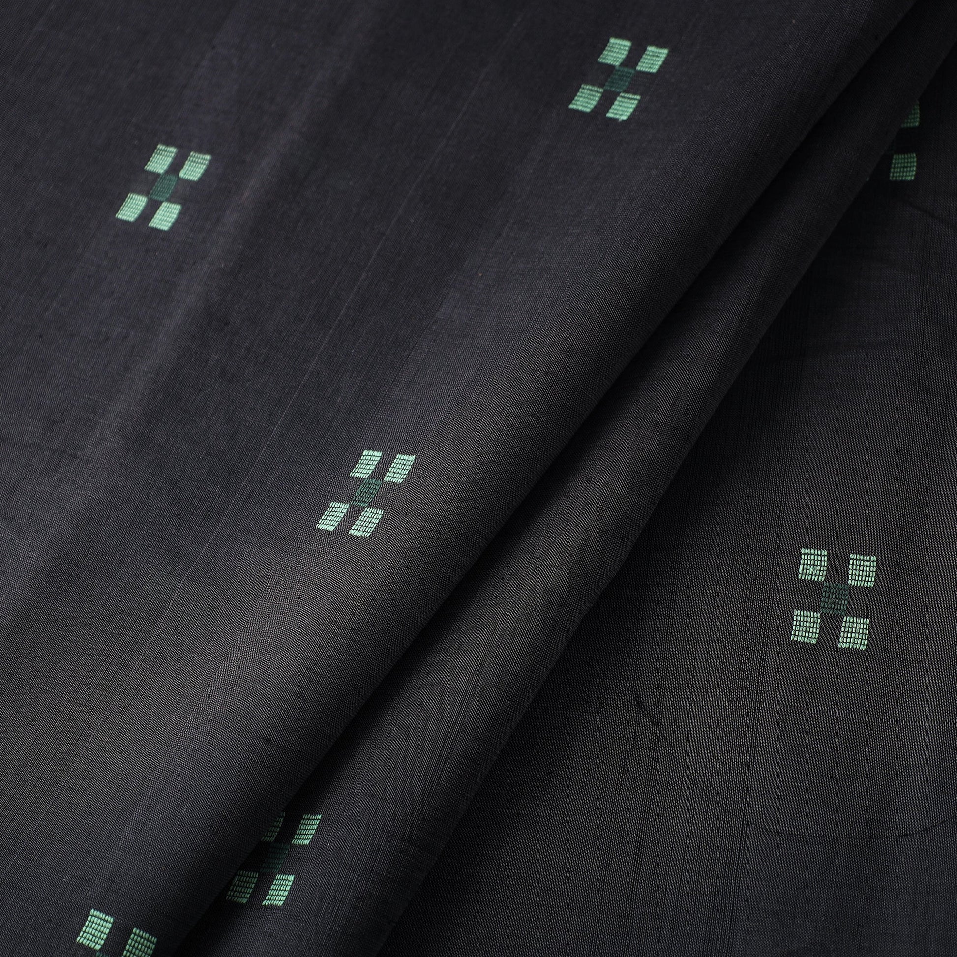 Black - Srikakulam Jamdani Buti Pure Handloom Cotton Fabric