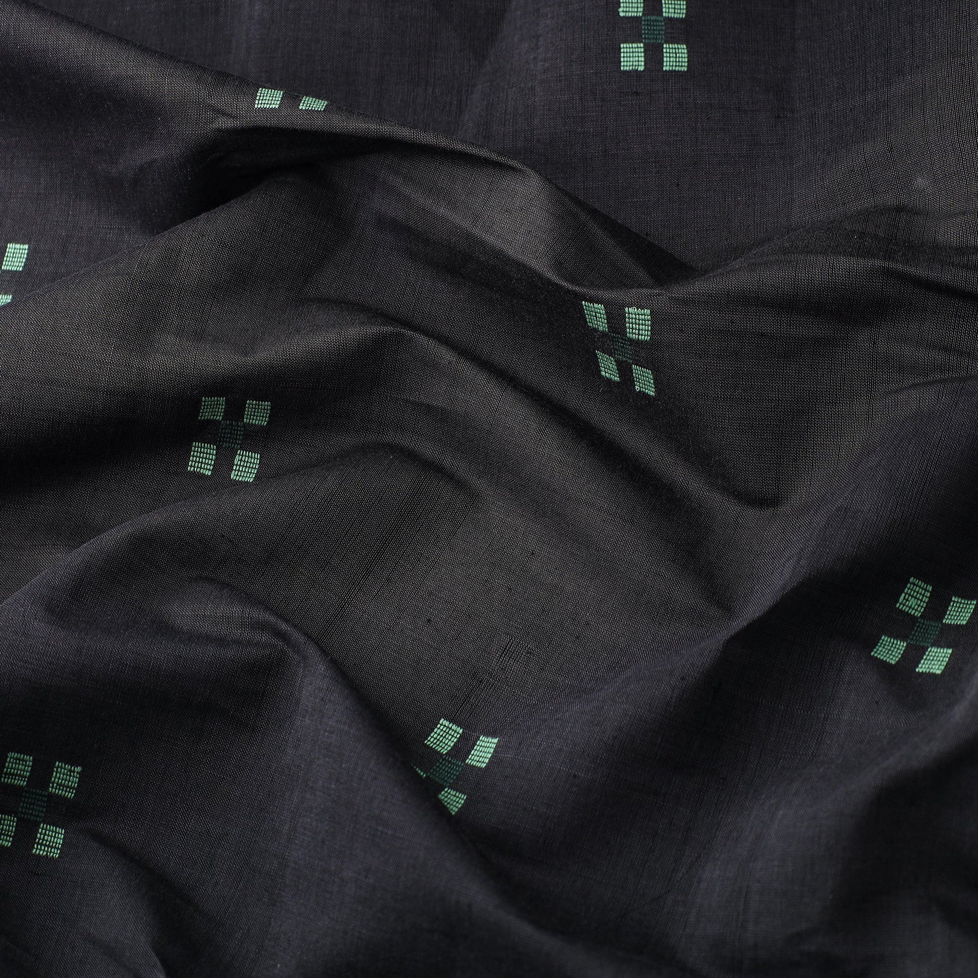 Black - Srikakulam Jamdani Buti Pure Handloom Cotton Fabric