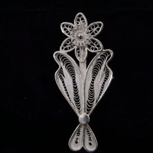 Flower Designer Silver Filigree Saree Pin