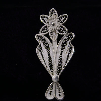 Flower Designer Silver Filigree Saree Pin