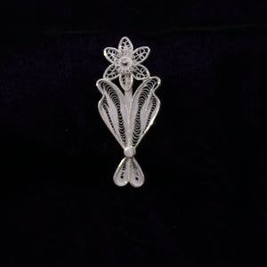 Flower Designer Silver Filigree Saree Pin