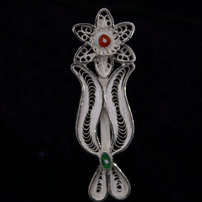 Tilak Designer Silver Filigree Saree Pin