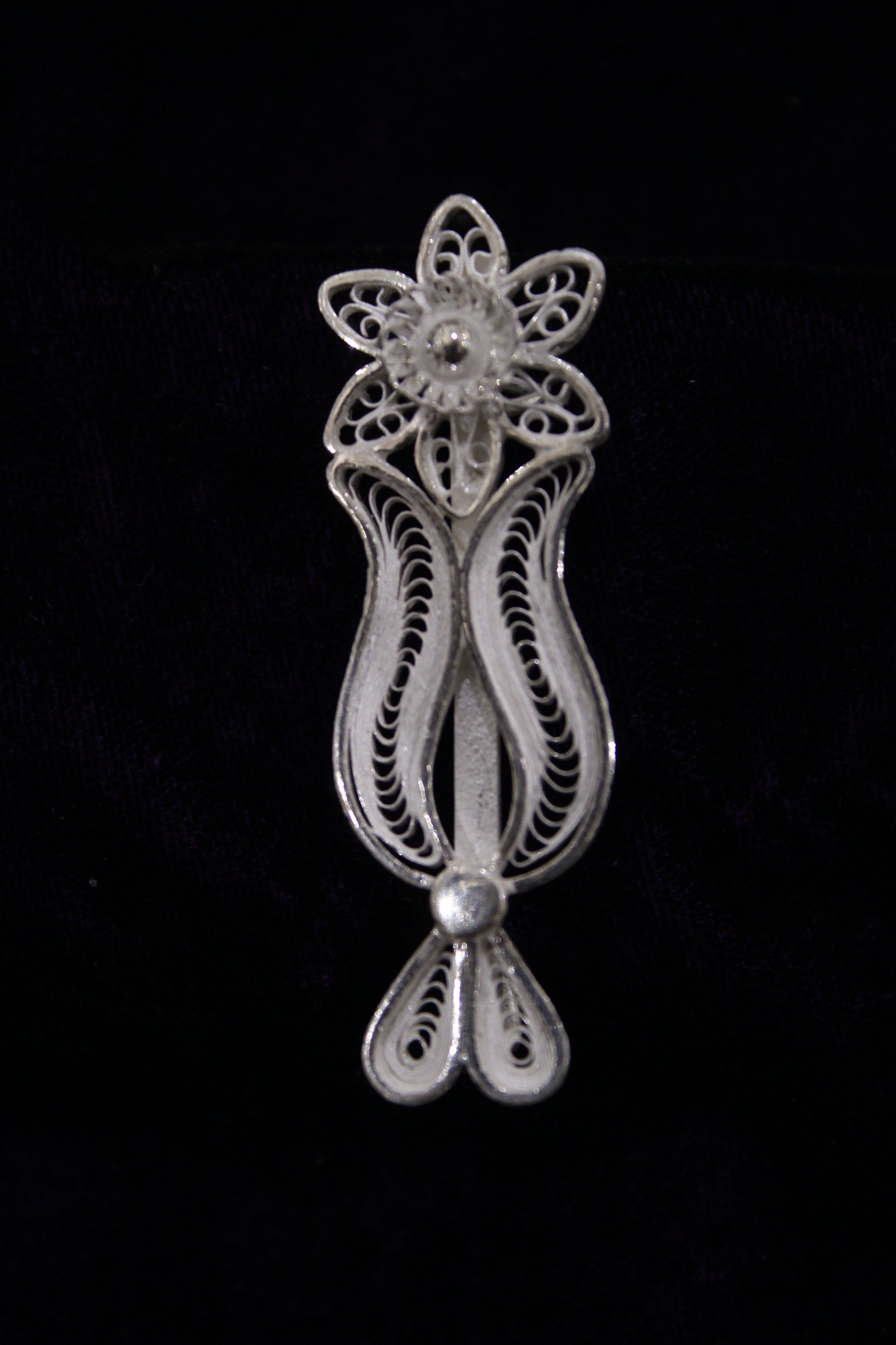 Tilak Designer Silver Filigree Saree Pin