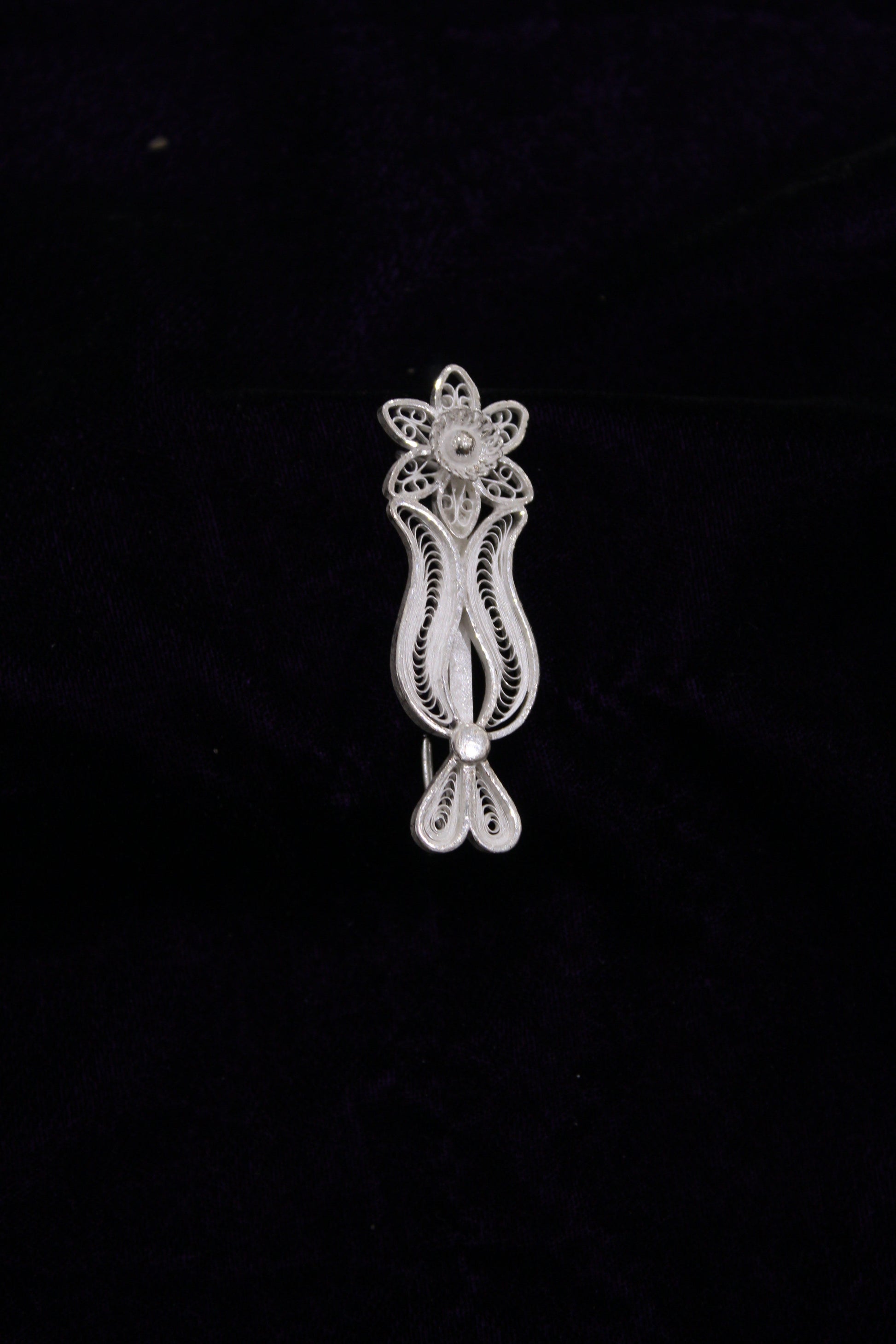 Tilak Designer Silver Filigree Saree Pin