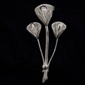 Bouquet Designer Silver Filigree Saree Pin