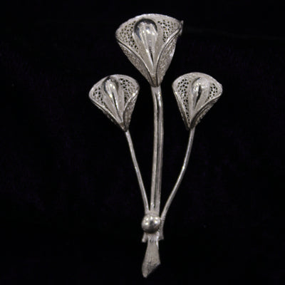 Bouquet Designer Silver Filigree Saree Pin