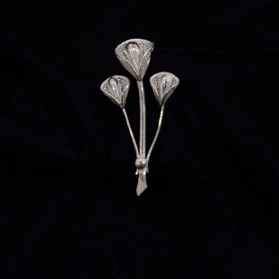 Bouquet Designer Silver Filigree Saree Pin