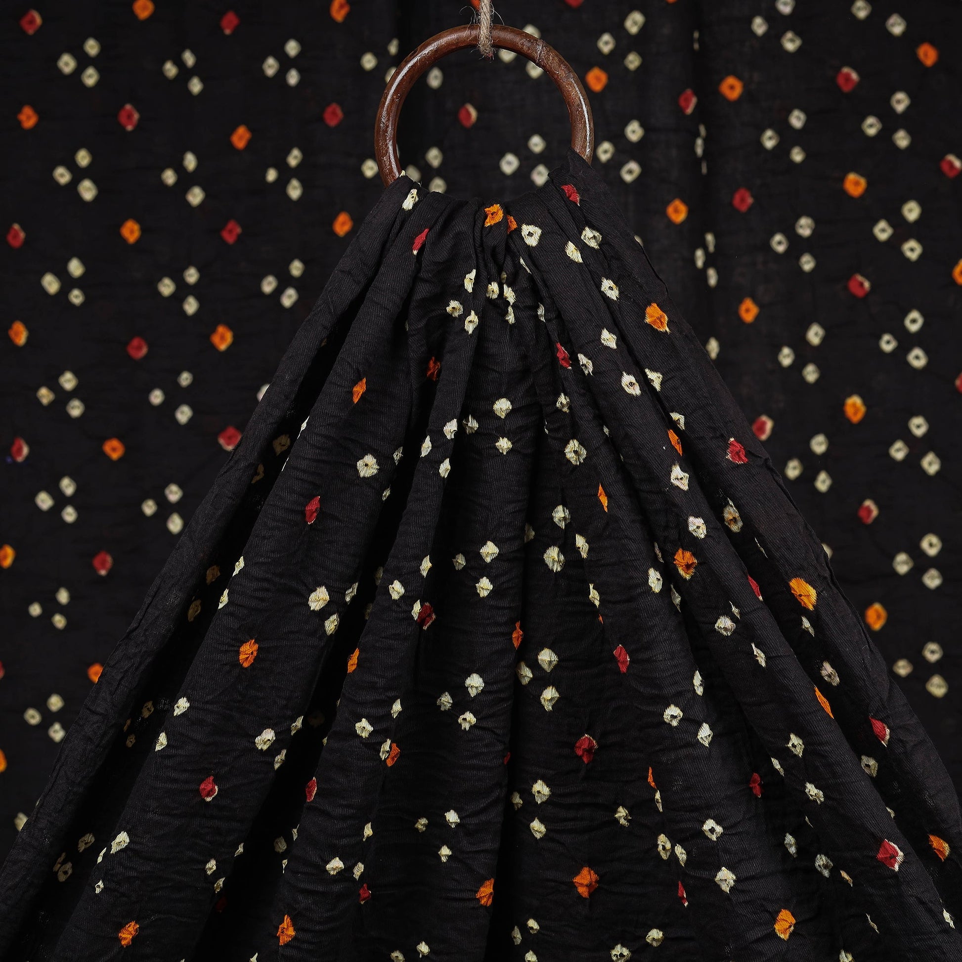 Black - Kutch Tie-Dye Mul Cotton Bandhani Fabric 01
