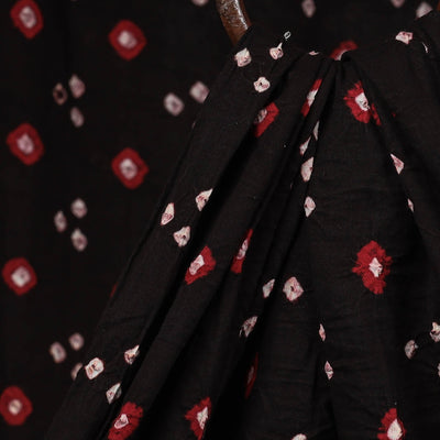 Black - Red with White Buti Kutch Tie-Dye Bandhani Mul Cotton Fabric 03